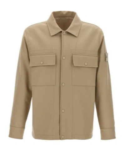 Stone Island Compass Shirt Jacket In Nude