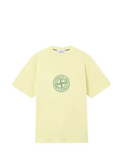Stone Island Compass Motif Regular Fit Short Sleeve T Shirt In Yellow