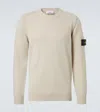 Stone Island Compass Patch Rib Virgin Wool Crewneck Sweater In White
