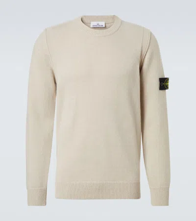 Stone Island White Sweater With Logo Patch In Wool Man In Neutral