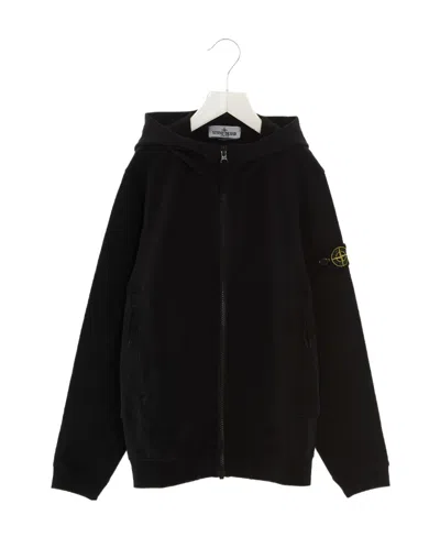 Stone Island Compass Zip-up Hoodie In Black