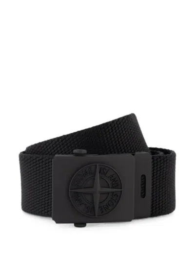 Stone Island Babies' Compass-logo Plaque Belt In Black
