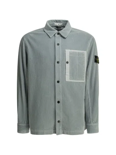 Stone Island Compass-motif Corduroy Shirt Jacket In Green