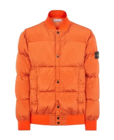 Stone Island Compass-motif Padded Bomber Jacket In Orange