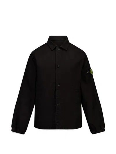 Stone Island Kids' Compass-patch Button-up Jacket In Black