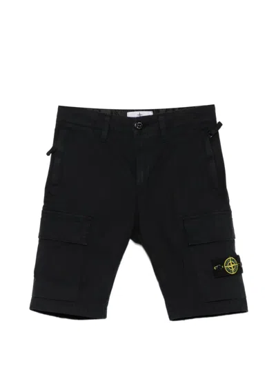 Stone Island Kids' Compass-patch Cargo Shorts In Black