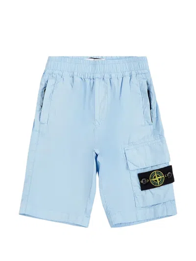 Stone Island Kids' Compass-patch Cargo Shorts In Blue