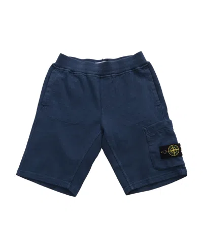 Stone Island Compass-patch Cargo Shorts In Blue