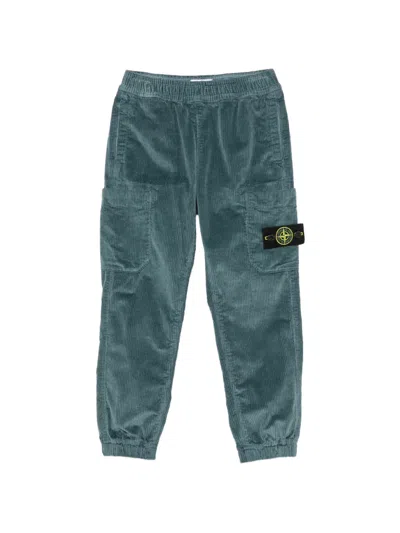 Stone Island Kids' Compass-patch Corduroy Cargo Pants In Blue