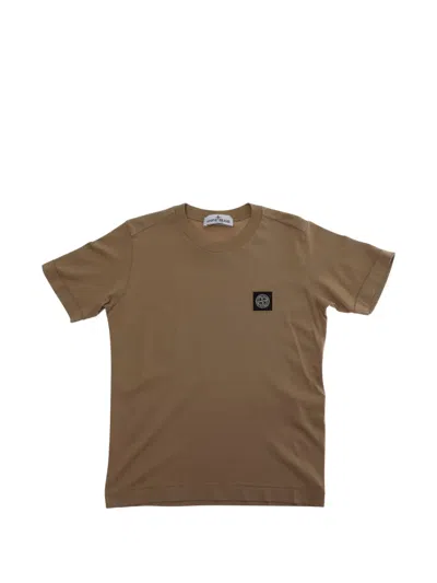 Stone Island Kids' Compass-patch Cotton T-shirt In Brown