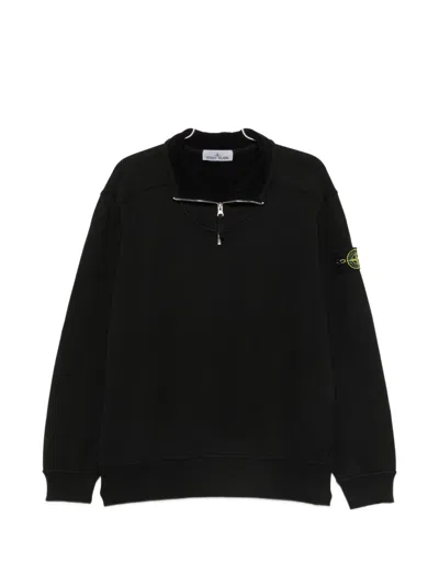 Stone Island Cotton Sweatshirt With High Neck And Half Zip In Black