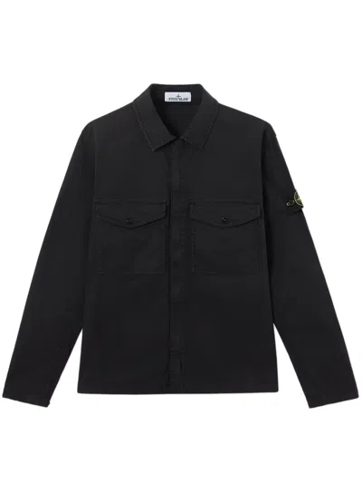 Stone Island Compass-patch Shirt Jacket In Black