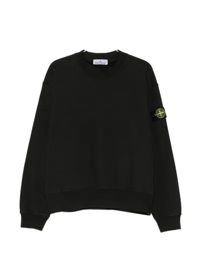 Stone Island Ribbed Neckline Insert Sweatshirt With Badge Detail In Black