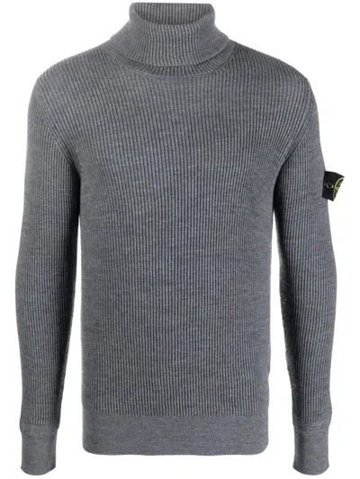 Stone Island Compass-patch Wool Jumper In Gray