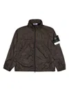 Stone Island Concealed-hood Zip-up Windbreaker In Brown