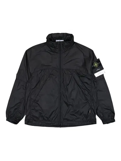 Stone Island Concealed-hood Zip-up Windbreaker In Black