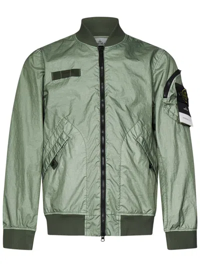STONE ISLAND STONE ISLAND CONTEMPORARY GREEN NYLON PARKA WITH RIBBED CUFFS
