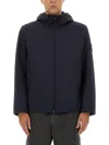 Stone Island Contemporary Hooded Jacket With Distinctive Logo Patch In Blue