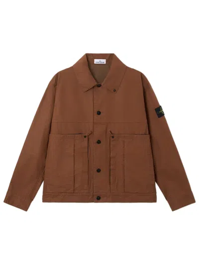 Stone Island Contrast Collar Jacket With Patch Pockets For Men - Ss26 In Brown