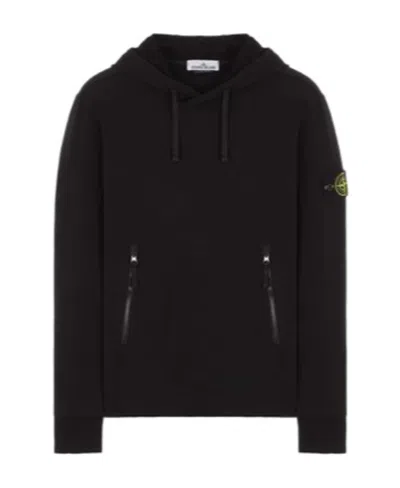 Stone Island Contrast-zip Logo-patch Hoodie In Black
