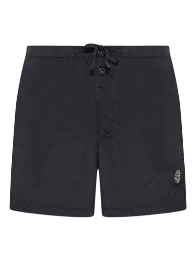 Stone Island Contrasting-stitch Slim Mini-stripe Nylon Shorts With Compass Logo In Red