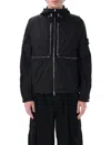 Stone Island Hooded Nylon Jacket Adjustable Drawstring In Black