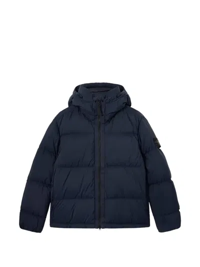 Stone Island Detachable Hooded Jacket With Zip And Snap Closure In Blue