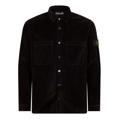 Stone Island Comfortable Overshirt With Pockets And Press Studs In Black