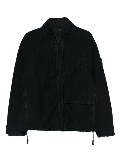 Stone Island Collared Front Pocket Textured Fabric Jacket In Blue