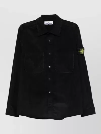 Stone Island Corduroy Jacket Straight Cut Buttoned Cuffs In Black
