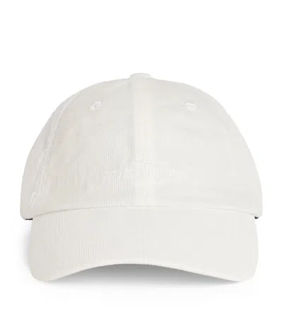 Stone Island Corduroy Logo Baseball Cap In White