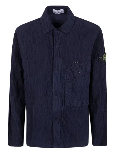 STONE ISLAND CORDUROY LOGO-PATCH SHIRT