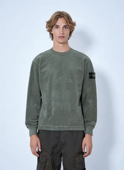 Stone Island Corduroy Logo Patch Sweatshirt In Green