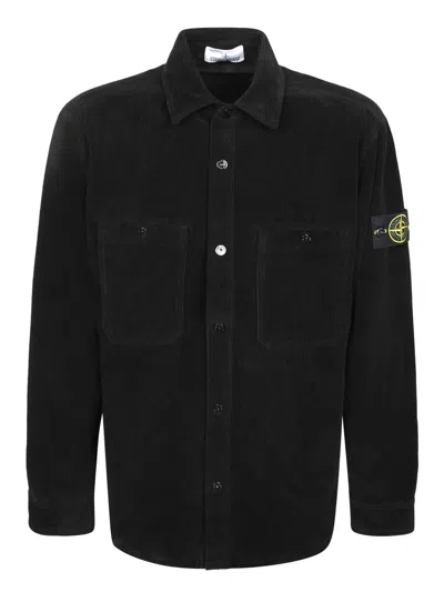 Stone Island Corduroy Overshirt In Black