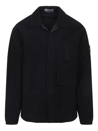 Stone Island Corduroy Patch-pocket Shirt In Black