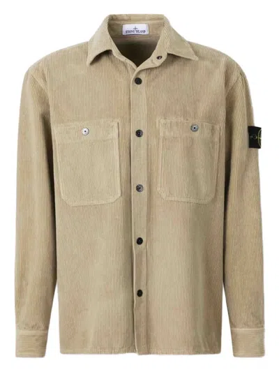 Stone Island Corduroy Overshirt With Badge And Pockets In Neutral