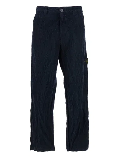 Stone Island Pantaloni In Velluto A Coste Effetto Stropicciato In Blue