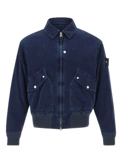 Stone Island Mens Indigo Micro Patch-pocket Corduroy Bomber Jacket In Blue