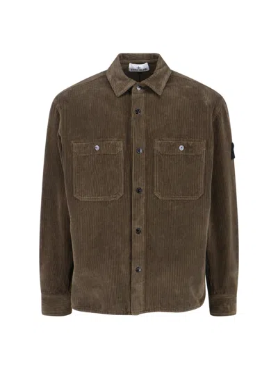 Stone Island Ribbed Velvet Overshirt Shirt And Blouse Green In Multi