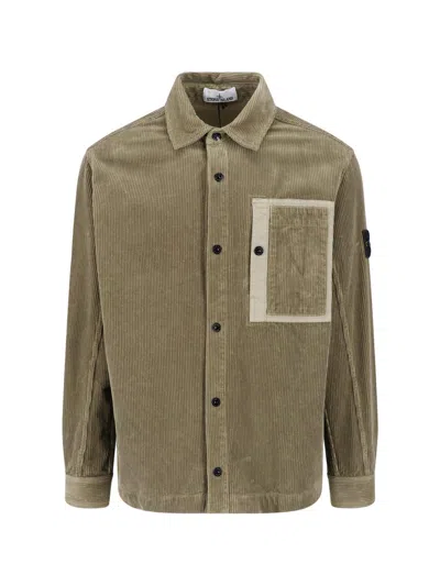 Stone Island Velvet Shirt Jacket With Compass Logo In Multi