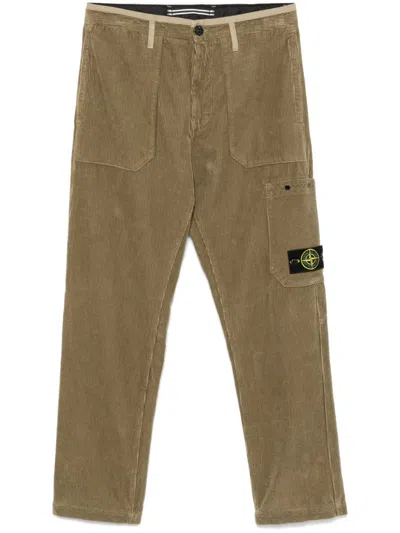 Stone Island Corduroy Trousers In Green