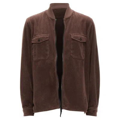 Stone Island Corduroy Trucker Pocket Zip Up Bomber Jacket In Brown