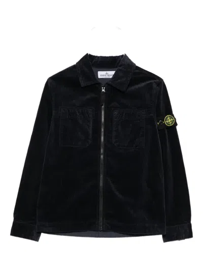 Stone Island Corduroy Zip-up Shirt In Black
