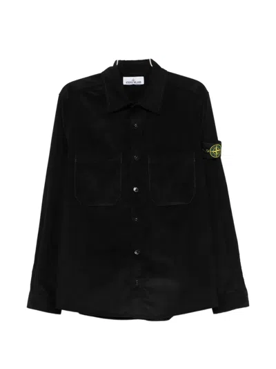 Stone Island Corduroy Jacket Straight Cut Buttoned Cuffs In Black