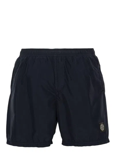 Stone Island Costume Da Mare A Pantaloncino Blu Con Logo  In Black