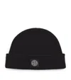 Stone Island Ribbed Knit Beanie With Compass Logo Patch In Black