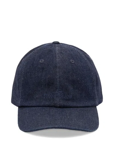 Stone Island Cotton Baseball Cap Curved Brim Hardware In Blue