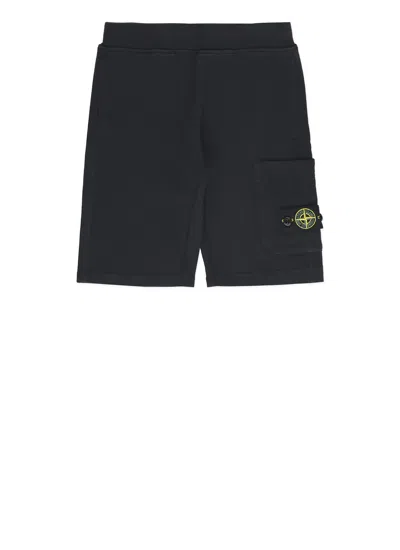 Stone Island Kids' Black Bermuda Shorts In Cotton