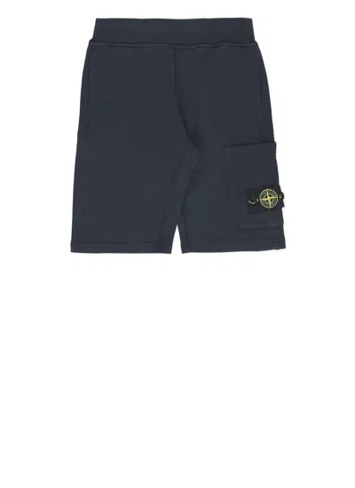 Stone Island Kids' Black Bermuda Shorts In Cotton