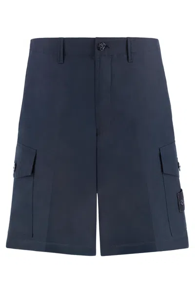 Stone Island Cotton Bermuda Shorts In Navy Blue